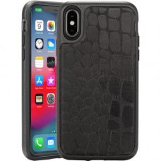 Rocstor Alligator Kajsa iPhone X/iPhone Xs Case - For iPhone X, iPhone Xs - Crocodile - Black - Genuine Leather, Polycarbonate, Thermoplastic Polyurethane (TPU) - 48" Drop Height CS0098-XXS
