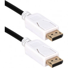 Qvs 6ft DisplayPort UltraHD 4K Black Cable with White Connectors & Latches - 6 ft DisplayPort A/V Cable for Projector, Monitor, Computer, Audio/Video Device - First End: 1 x DisplayPort Male Digital Audio/Video - Second End: 1 x DisplayPort Male Digit