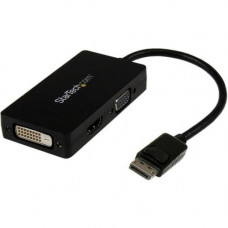 Startech.Com Travel A/V adapter: 3-in-1 DisplayPort to VGA DVI or HDMI converter - 1 Pack - 1 x DisplayPort Male Digital Audio/Video - 1 x DVI-D Female Digital Video, 1 x HDMI Female Digital Audio/Video, 1 x HD-15 Female VGA - Black - RoHS, TAA Compliance