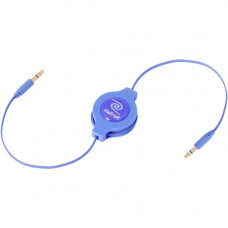 Emerge Retractable Blue Auxiliary Cable - Mini-phone for Ultrabook, Notebook, Netbook, Camera, PDA, Digital Text Reader, Cellular Phone, Tablet, Speaker, Audio Device, iPad, ... - 5 ft - 1 x Mini-phone Male Stereo Audio - 1 x Mini-phone Male Stereo Audio 