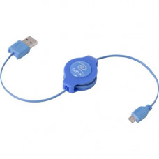 Emerge Technologies ReTrak Retractable Blue Micro USB Cable - USB for Cellular Phone, Tablet PC, Camera, Digital Text Reader, PDA - 3.20 ft - 1 x Type A Male USB - 1 x Male Micro USB - Green ETCABLEMICBU
