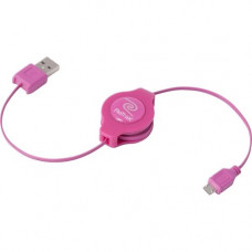 Emerge Technologies ReTrak Retractable Pink Micro USB Cable - USB for Cellular Phone, Tablet PC, Camera, Digital Text Reader, PDA - 3.20 ft - 1 x Type A Male USB - 1 x Male Micro USB - Pink ETCABLEMICPK
