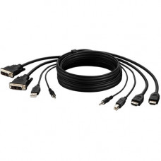 Belkin Dual DVI to HDMI High Retention + USB A/B + Audio Passive Combo KVM Cable - 10 ft KVM Cable for KVM Switch, Server, Video Device, Computer, Keyboard/Mouse - First End: 2 x HDMI Male Digital Audio/Video, First End: 1 x Mini-phone Male Audio, First E