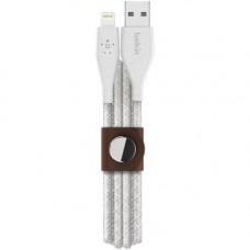 Belkin DuraTek Plus Lightning to USB-A Cable With Strap - 3.94 ft Lightning/USB Data Transfer Cable for iPhone - First End: 1 x Type A Male USB - Second End: 1 x Lightning Male Proprietary Connector - MFI - White - 1 Pack F8J236BT04-WHT