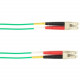 Black Box Fiber Optic Duplex Patch Network Cable - 65.60 ft Fiber Optic Network Cable for Network Device - First End: 2 x LC Male Network - Second End: 2 x LC Male Network - 10 Gbit/s - Patch Cable - OFNP - 50/125 &micro;m - Green - TAA Compliant FOCM
