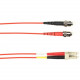 Black Box Fiber Optic Duplex Patch Network Cable - 6.50 ft Fiber Optic Network Cable for Network Device - First End: 2 x ST Male Network - Second End: 2 x LC Male Network - 10 Gbit/s - Patch Cable - OFNP - 50/125 &micro;m - Red - TAA Compliant FOCMP10