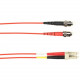 Black Box Fiber Optic Duplex Patch Network Cable - 16.40 ft Fiber Optic Network Cable for Network Device - First End: 2 x ST Male Network - Second End: 2 x LC Male Network - 10 Gbit/s - Patch Cable - OFNP - 50/125 &micro;m - Red - TAA Compliant FOCMP1