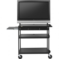 Bretford Basics FP42MULC-E5BK Flat Panel Cart - 26" to 42" Screen Support - 75 lb Load Capacity - 4 x Shelf(ves) - Locking Door - 66" Height x 32" Width x 27" Depth - Powder Coated - Steel - Black - TAA Compliance FP42MULC-E5BK