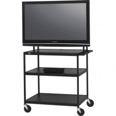 Bretford Basics FP60UL-E5BK Flat Panel Cart - 37" to 52" Screen Support - 100 lb Load Capacity - 3 x Shelf(ves) - 66" Height x 37" Width x 27" Depth - Powder Coated - Steel - Black - TAA Compliance FP60UL-E5BK