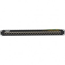 Black Box CAT6 Feed-Through Patch Panel, Shielded, 24-Port - 24 Port(s) - 24 x RJ-45 - 1U High - 19" Wide - Rack-mountable - TAA Compliance JPM814A