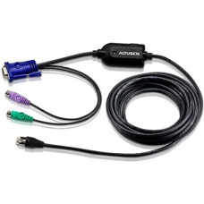 ATEN KVM Cable - 15 ft KVM Cable for Keyboard/Mouse, KVM Switch - First End: 1 x RJ-45 Female Network - Second End: 2 x Mini-DIN (PS/2) Male Keyboard/Mouse, Second End: 1 x HD-15 Male VGA - Black - 1 Pack - RoHS, WEEE Compliance KA7920