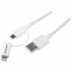 Startech.Com 1m (3ft) Apple Lightning or Micro USB to USB Cable for iPhone / iPod / iPad - White - 3.28 ft Lightning/USB Data Transfer Cable for iPhone, iPod, iPad, Tablet - First End: 1 x Type A Male USB - Second End: 1 x Lightning Male Proprietary Conne