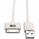 Tripp Lite 3ft USB/Sync Charge Cable 30-Pin Dock Connector for Apple White 3&#39;&#39; - 3 ft Apple Dock Connector/USB Data Transfer Cable for iPhone, iPod, iPad, Chromebook - First End: 1 x Type A Male USB - Second End: 1 x Apple Dock Connector M