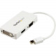 Startech.Com Travel A/V adapter: 3-in-1 Mini DisplayPort to VGA DVI or HDMI converter - white - Connect a Mini DisplayPort-equipped PC or Mac to an HDMI VGA, or DVI Display - 3-in-1 mDP to VGA / DVI / HDMI Adapter - Ideal for connecting a mDP / Thunderbol