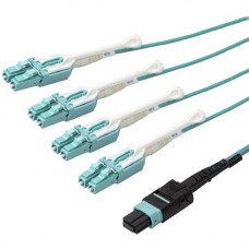 Startech.Com 10m 30 ft MPO / MTP to LC Breakout Cable - Plenum Rated Fiber Optic Cable - OM3 Multimode, 40Gb - Push/Pull-Tab - Aqua Fiber Patch Cable - 32.80 ft Fiber Optic Network Cable for Network Device, Patch Panel, Hub, Switch, Media Converter, Route