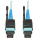 Tripp Lite MTP MPO Patch Cable Push Pull Tab 100GbE Aqua OM3 Plenum 3M 10ft 10&#39;&#39; &#39;&#39;3 Meter - 10 ft Fiber Optic Network Cable for Network Device - First End: 1 x MTP/MPO Network - Second End: 1 x MTP/MPO Network - Patch Cabl
