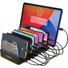 Naxa 8-in-1 Dock Charging Station - Docking - 8 Slot - Charging Capability - USB Type A, USB Type C - 8 x USB - Black NAP-5004