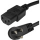 Startech.Com 6 ft Power Cord - Right-Angle NEMA 5-15P to C13 - Computer Power Cord - C13 Power Cord - Right Angle Power Cord - Connect your computer / monitor / printer to a wall outlet without blocking other outlets - Rated to carry 125V at 10A - 18 AWG 
