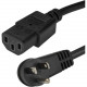 Startech.Com 3 ft Power Cord - Right-Angle NEMA 5-15P to C13 - Computer Power Cord - C13 Power Cord - Right Angle Power Cord - Connect your computer / monitor / printer to a wall outlet without blocking other outlets - Rated to carry 125V at 10A - 18 AWG 