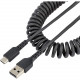 Startech.Com 3ft (1m) USB A to C Charging Cable, Coiled Heavy Duty USB 2.0 A to Type-C, Durable Fast Charge & Sync USB-C Cable, Black, M/M - 3.3ft (1m) Coiled USB A to USB C charging cable with aramid fiber for increased tensile strength - Durable Hig