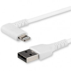 Startech.Com 1m USB A to Lightning Cable iPhone iPad Durable Right Angled 90 Degree White Charger Cord w/Aramid Fiber Apple MFI Certified - Kevlar aramid fiber shelters 3.3ft heavy duty USB-A to lightning cable from stress of bends/twists - Right angled c