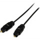 Startech.Com 15 ft Thin Toslink Digital Optical SPDIF Audio Cable - Fiber Optic for Audio Device, Satellite Receiver, Speaker - 15ft - 1 Pack - 1 x Toslink Male Digital Audio - 1 x Toslink Male Digital Audio - Gold-plated Ferrule - Black - RoHS Compliance