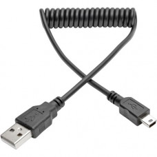 Tripp Lite 6ft Hi-Speed USB 2.0 to Mini-B Cable Coiled USB A-Mini-B M/M 6&#39;&#39; - USB for Digital Camera, Notebook, Smartphone, MP3 Player - 60 MB/s - 6 ft - 1 x Type A Male USB - 1 x Mini Type B Male USB - Nickel Plated - Shielding - Black U0