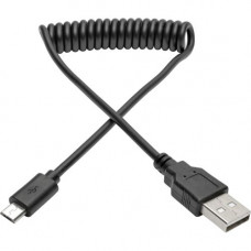 Tripp Lite 6ft USB 2.0 Hi-Speed A to Micro-B-USB Cable Coiled M/M 6&#39;&#39; - USB for Digital Camera, Notebook, Smartphone, Tablet - 60 MB/s - 6 ft - 1 x Type A Male USB - 1 x Micro Type B Male USB - Nickel Plated - Shielding - Black - TAA Compl