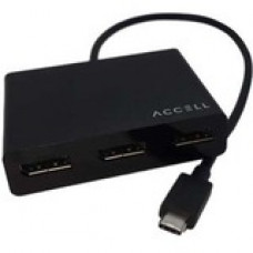 Accell USB-C to 3 DisplayPort Multiple Display (MST) Hub - 1 x Type C Male USB - 3 x DisplayPort Female Digital Audio/Video - 3840 x 2160 Supported U226B-001B