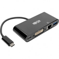 Tripp Lite USB C to DVI Multiport Adapter Converter Docking Station USB Type C to DVI, USB-C, USB Type-C - for Notebook/Tablet PC/Desktop PC/Smartphone - 60 W - USB Type C - 2 x USB Ports - 2 x USB 3.0 - Network (RJ-45) - DVI - Thunderbolt - Wired U444-06