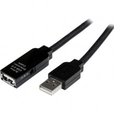 Startech.Com 10m USB 2.0 Active Extension Cable - M/F - 32.81 ft USB Data Transfer Cable - First End: 1 x Type A Male USB - Second End: 1 x Type A Female USB, Second End: 1 x Power - Extension Cable - Shielding - Nickel Plated Connector - Black - 1 Pack -
