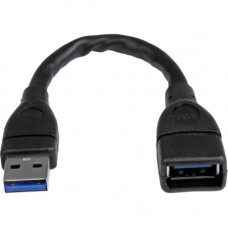 Startech.Com 6in Black USB 3.0 Extension Adapter Cable A to A - M/F - 6" USB Data Transfer Cable for Flash Drive, Notebook, Desktop Computer - First End: 1 x Type A Male USB - Second End: 1 x Type A Female USB - Extension Cable - Shielding - Nickel P