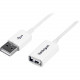 Startech.Com 2m White USB 2.0 Extension Cable A to A - M/F - 6.56 ft USB Data Transfer Cable - First End: 1 x Type A Male USB - Second End: 1 x Type A Female USB - Extension Cable - Shielding - White - 1 Pack - RoHS Compliance USBEXTPAA2MW