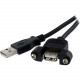 Startech.Com 2 ft Panel Mount USB Cable A to A - F/M - 2 ft USB Data Transfer Cable for PC - First End: 1 x Type A Male USB - Second End: 1 x Type A Female USB - Shielding - Nickel Plated Connector - Black - 1 Pack USBPNLAFAM2