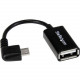 Startech.Com 5in Right Angle Micro USB to USB OTG Host Adapter M/F - 5" USB Data Transfer Cable for Cellular Phone, Tablet, Digital Text Reader, Keyboard/Mouse, Flash Drive - First End: 1 x Type A Female USB - Second End: 1 x Type B Male Micro USB - 