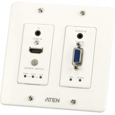 ATEN HDMI & VGA HDBaseT Transmitter with US Wall Plate (4K@100m) - Metal - 1 x HDMI Port(s) - 1 x Mini-phone Port(s) - 1 x RJ-45 Port(s) - 1 x VGA Port(s) VE2812UST