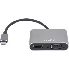 Rocstor Premium USB-C to HDMI & VGA Dual Port Adapter - HDMI 4K @30Hz, VGA 1080p - USB Type- C to 1x HDMI & 1x VGA - 2-Port Adapter - for Mac and Windows - 4Kx2K 30Hz HDMI Resolutions up to 3840x2160, VGA Resolutions up to 1920x1080 @ 60Hz 1080p- 