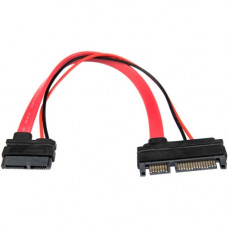 Rocstor Premium 6in Slimline SATA to SATA Adapter with Power - F/M - SATA for Optical Drive, Motherboard - 6" - 1 Pack - 1 x SATA - 1 x SATA - Red - Adapter with Power - 6" SATA Data Transfer Cable for Optical Drive, Motherboard - First End: 1 x