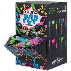 Manhattan x40 Earphones with In-Line Mic, Counter Top Display Pack, x4 colour combinations: Teal/Yellow, Blue/Orange, Pink/Fuschia, Black/Green, 3.5mm Jack, Cable 1m, Cables: Lifetime Warranty - Stereo - Wired - 32 Ohm - 20 Hz - 20 kHz - Earbud - Binaural