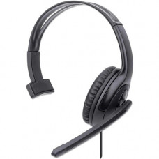 Manhattan Mono USB Headset - Mono - USB Type A - Wired - 32 Ohm - 20 Hz - 20 kHz - Over-the-head - Monaural - Circumaural - 4.92 ft Cable - Uni-directional Microphone - Black 179874