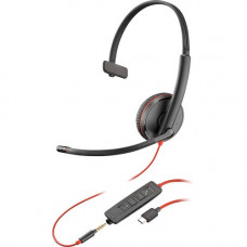 Plantronics Blackwire C3215 Headset - Mono - Black - USB Type C, Mini-phone - Wired - 20 Hz - 20 kHz - Over-the-head - Monaural - Supra-aural - Noise Cancelling Microphone - TAA Compliance 209750-22