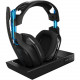 Logitech Astro A50 Wireless Headset with Lithium-Ion Battery - Stereo - Wireless - 30 ft - 20 Hz - 20 kHz - Over-the-head - Binaural - Circumaural - Uni-directional, Noise Cancelling Microphone - Noise Canceling - Blue/Black - TAA Compliance 939-001673