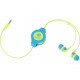Emerge Technologies ReTrak Retractable Neon Blue and Yellow Earbuds - Stereo - Neon Blue, Yellow - Mini-phone (3.5mm) - Wired - 16 Ohm - 20 Hz 20 kHz - Gold Plated Connector - Earbud - Binaural - In-ear - 3.90 ft Cable ETAUDNBUYE