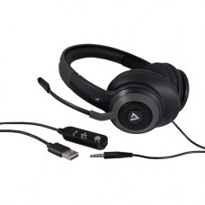 V7 Premium Over-Ear Stereo Headset with Boom Mic - Stereo - USB, Mini-phone - Wired - 32 Ohm - 20 Hz - 20 kHz - Over-the-head - Binaural - Circumaural - 4.92 ft Cable - Omni-directional, Noise Cancelling, Condenser Microphone - Noise Canceling - Gray, Bla