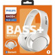Philips BASS+ Bluetooth Headset - Stereo - Wireless - Bluetooth - 32.8 ft - 32 Ohm - 8 Hz - 21.50 kHz - Over-the-head - Binaural - Circumaural - White SHB3175WT/00