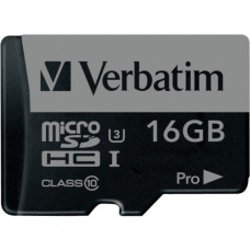 Verbatim 16GB Pro 600X microSDHC Memory Card with Adapter, UHS-I U3 Class 10 - Class 10/UHS-I (U3) - 90 MB/s Read1 Pack - 600x Memory Speed - TAA Compliance 47040