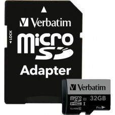 Verbatim 32GB Pro 600X microSDHC Memory Card with Adapter, UHS-I U3 Class 10 - Class 10/UHS-I (U3) - 90 MB/s Read1 Pack - 600x Memory Speed - TAA Compliance 47041