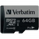 Verbatim 64GB Pro 600X microSDXC Memory Card with Adapter, UHS-I U3 Class 10 - Class 10/UHS-I (U3) - 90 MB/s Read1 Pack - 600x Memory Speed - TAA Compliance 47042