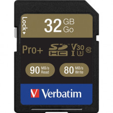 Verbatim 32GB Pro Plus 600X SDHC Memory Card, UHS-I V30 U3 Class 10 - 90 MB/s Read - 80 MB/s Write - 600x Memory Speed - Lifetime Warranty - TAA Compliance 49196