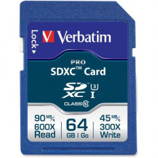 Verbatim 64GB Pro 600X SDXC Memory Card, UHS-1 Class 10 - 64GB SDXC - 1pk - TAA Compliance 98670